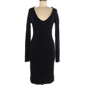 NWT James Perse Black Twisted Scoop Neck Long Sleeve Jersey Knit Midi Dress 4/XL